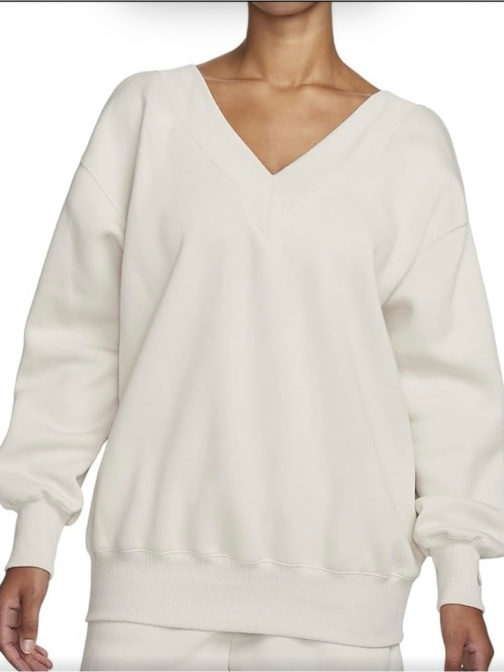 Nike Women's White V-Neck Oversized Sweatshirt - Picture 2 of 3